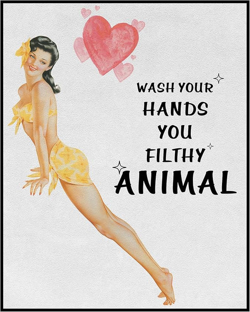 Posterizer 1 pcs-Pin-up Style decor-wash your hands-Inspirational Women's Art-Comedy Art-Bathroom, restroom Decor- UNFRAMED Wall Art...