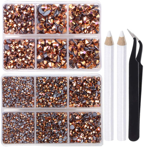 LPBeads 6400 Pieces Hotfix Rhinestones Rose Gold AB Flat Back 5 Mixed Sizes Crystal Round Glass Gems with Tweezers and Picking Rhinestones Pen...