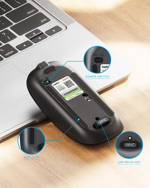 INPHIC Wireless Mouse, 2.4G Silent Rechargeable Ultra Slim USB Portable Mouse, 1600 DPI & 400mAh Battery with Visible Level for Laptop PC Computer...
