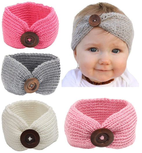 QandSweet Baby Turban Head Wrap Headbands Girl Knitting Button Hairbands...