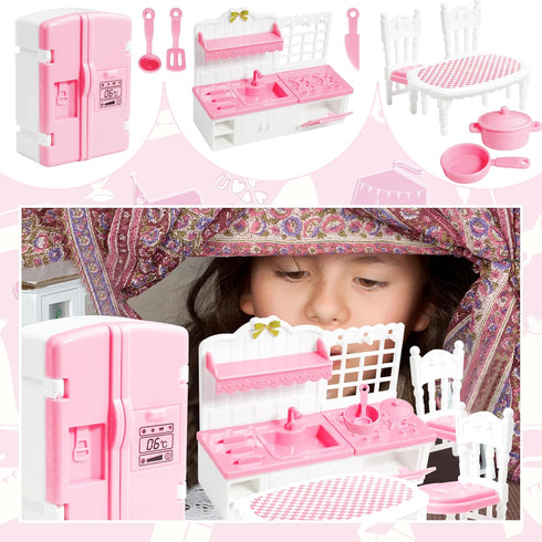 10 Pieces Mini Kitchen Set Dollhouse Kitchen Miniature Kitchen Set Doll Mini Kitchen for Kids Doll House Furniture and Accessories Set Mini Dollho...