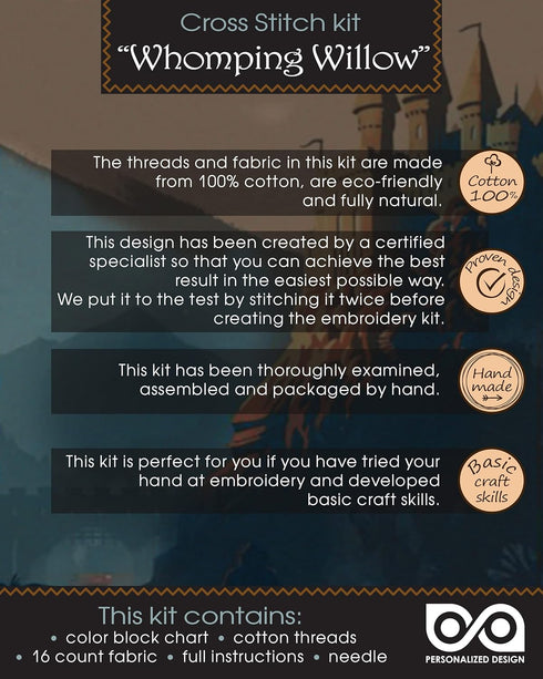 Personalized.Design Counted Cross Stitch Bookmark Kit 'Whomping Willow' - DIY Set for Hand Embroidery...