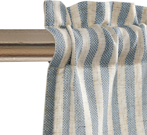 Vangao Kitchen Valance Linen Stripe Short Curtain Farmhouse Country Rustic Pinstripe Tickingstripe Light Filtering Rod Pocket Window Topper Treatm...