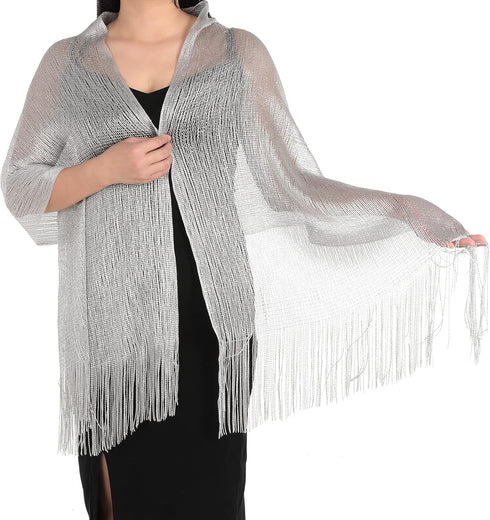 Sparkling Metallic Shawls and Wraps for Evening Dresses Shawls and Wraps for Women Wedding Party Bride Bridesmaid (Silver)...