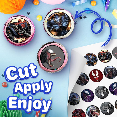 "30 Edible Cupcake Toppers with Dark Hero-Inspired Designs | Uncut Wafer Sheet Cake Decorations"...