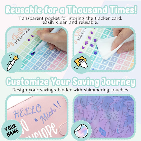 100 Envelopes Challenge Binder, A5 Money Saving Budget Binder with Cash Envelopes, Savings Challenges Book (Blue)...