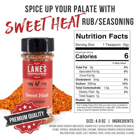 Lane's Sweet Heat Rub Seasoning, All-Natural BBQ Brisket Rub Goes Well with Butt Rub Seasoning, No MSG Brisket Seasoning &, Made in USA, 4.0 Oz...