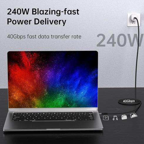 240W USB 4 Cable 6.6ft, Supports 8K@60Hz HD Display & 40Gbps Data Transfer, USB C to USB C Fast Charging for iPhone 15/Pro/Plus/Pro Max, Samsung G...