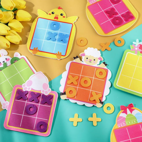 24 Pcs Easter Tic Tac Toe Game for Boy Girl Easter Mini Board Game Toys with Goody Bag Bunny Easter Egg Classic Educational Toys for Girl Boy East...