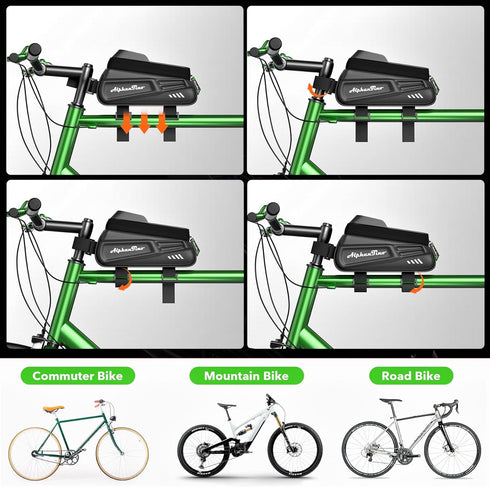 Bike Phone Holder Bag -Waterproof Bicycle Accessories Pouch Hard Case Large Capacity Top Tube Front Frame Cycling Mount Bag, TPU Touch-Screen & Su...