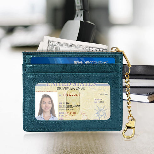 SEAVILIA Teal Card Holder Keychain Wallet for Women/Men with ID Window Rfid Small Bee Slim Minimalist Wallet...