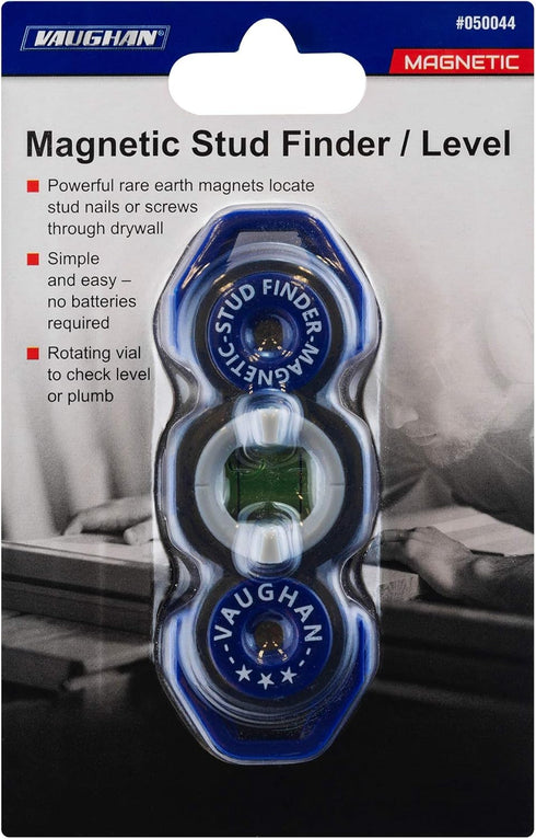 Vaughan Magnetic Stud Finder Leveler, Locate Screws, Nails, Metal Studs with Magnet, Level Tool, Drywall, Plaster, Blue - 050044...
