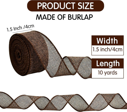 TONIFUL Burlap Wired Ribbon, 1-1/2 Inch Faux Burlap Ribbons, Brown Burlap Ribbon for Christmas, Home Decor, Gift Wrapping, Tree Topper Bow, Wreath...