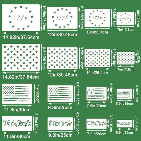 16 Pieces American Flag Stencils, 50 Star Stencils and 13 Stars 1776 Templates Reusable We The People Stencil for Painting on Wood, Walls, Fabric,...