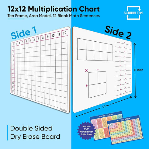 SCRIBBLEDO 11" x 14" Dry Erase Multiplication Chart Whiteboard Double Sided Multiplication Table White Board for Homeschool Classroom Kids Student...