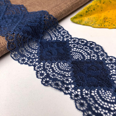 LaceRealm 3 Inch Wide×10 Yards Stretch Floral Pattern Lace Ribbon Trim Lace for Headbands Garters & Crafts (5508 Navy)...