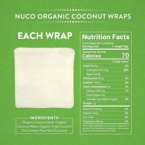 NUCO DUO Certified Organic, SHELF STABLE, All Natural, Paleo, Gluten Free, Vegan Non-GMO, Kosher Raw Veggie NUCO Coconut Wraps. NO Salt Added Low ...