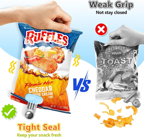 Chip Clips Bag Clips Food Clips, 8 Pack Stainless Steel Heavy Duty Chip Clips with Vinyl Covered, Upgrade Wide Chip Clips Bag Clips Food Clips Bre...