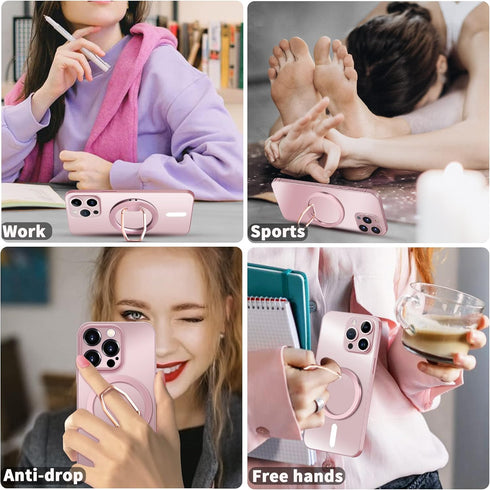 Portable Magnetic Ring Holder for iPhone 15 14 13 12 Series, Strong Magnetic Finger Phone Grip Stand for MagSafe case, Phone Kickstand Pink......