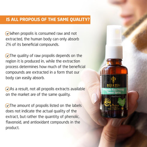BEE and You Liquid Propolis Extract, Water Soluble, Vitamins D3+K2, High Potency, Immune Support Supplement, Sore Throat Relief, Antioxidants, Ket...