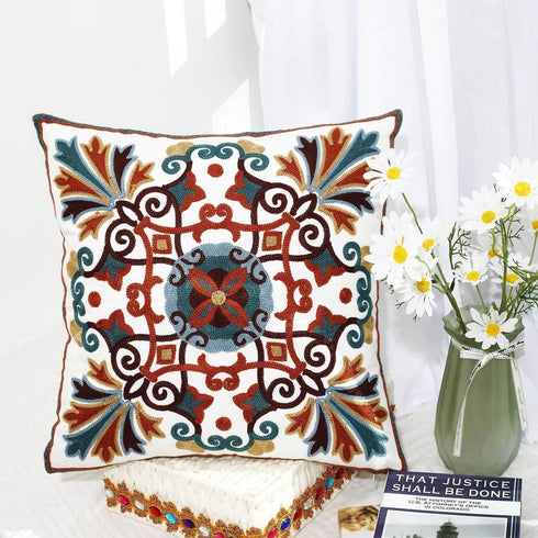 Decorative Couch Pillow Covers for Living Room 18x18 inches Set of 2 Embroidered Pattern Square Throw Pillows Case Cover for Sofa Bed Chair...