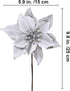 Winlyn 24 Set Christmas Silver Glitter Poinsettia Flower Picks Christmas Tree Ornaments for White Silver Christmas Tree Wreaths Garland Holiday Se...