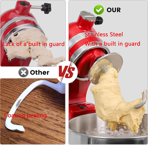 Stainless Steel Dough Hook for KitchenAid 4.5-5 Quart Tilt-Head Stand Mixer, Versatile, Spiral Design, Corrosion Resistant...