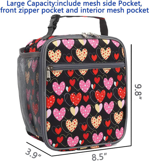 FlowFly Kids Lunch box Insulated Soft Bag Mini Cooler Back to School Thermal Meal Tote Kit for Girls, Boys, Heart...