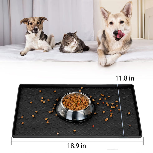 Dog Cat Pet Food Mat for Floor Dog Feeding Bowl Mat for Food and Water Raised Edges Dog Cat Mat for Food and Water Prevent Spill on Floor Waterpro...