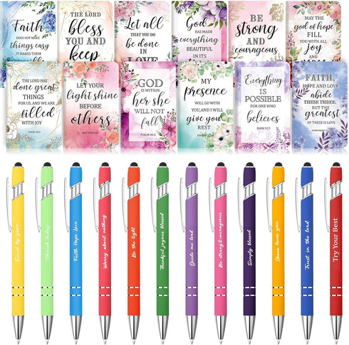 PerKoop 24 Pcs Bible Gifts Set Bulk Christian Notebooks Pens Bible Verse Notepads Ballpoint Pen Floral Motivational Scripture Small Journal Inspir...