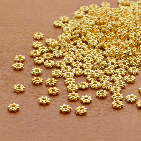 BronaGrand 500pcs Metal Daisy Spacer Beads 4mm for DIY Jewelry Making (Gold)...