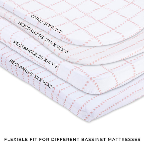 Bassinet Sheet Jersey Knit Cotton for Baby Girl Flexible Fit for Multiple Size Bassinet Mattresses & Mini Co-Sleepers, Dotted Stripes & Grid Lines...