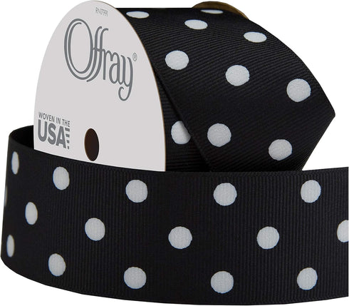 Offray 945889 1.5" Wide Grosgrain Ribbon, Black and White Polka Dot, 3 Yards...