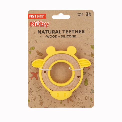 Nuby Natural Wood Teether with Soft Silicone, Minimalist Design Easy to Clean, Giraffe Yellow...