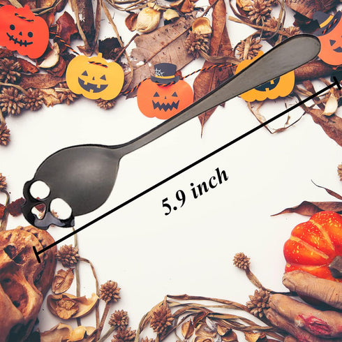 304 Stainless Steel Sugar Skull Tea Spoons Coffee Stirring Slotted Metal Spoon Set -Black 6 Pack...