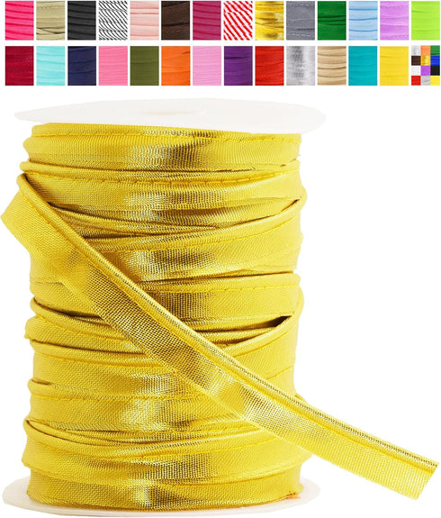 Mandala Crafts Gold Maxi Piping Bias Tape with Welting Cord - 1/2 Inch Upholstery Piping Trim for Sewing, Cushions, Slipcovers, and DIY Decor - 55...