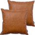 Faux Leather Throw Pillow Covers 16x16 inch, Set of 2 Thick Cognac Brown Modern Boho Farmhouse Decor Small Square Decorative Bedroom Living Room C...