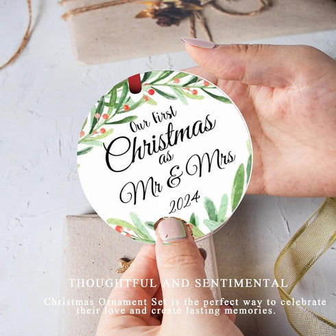ZUNON Christmas Ornaments 2024 Our First Christmas as Mr & Mrs Couple Married Wedding Gifts Bridal Shower Gifts Decoration 3" Ornament (Green Mr &...