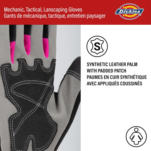 Dickies Heavy Duty Synthetic Leather Work Gloves Women, Touchscreen Compatible | Mechanic, Gardening Gloves, Black/Pink, Large...