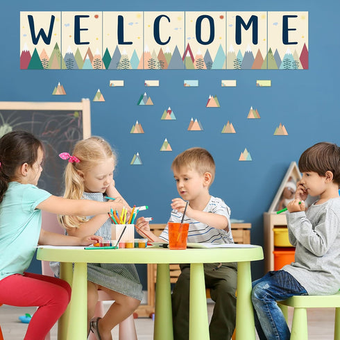 87Pcs Welcome Bulletin Board set Moving Mountains Bulletin Boarder Welcome Banner Classroom Decoration Paper Cutouts for School Supplies Wall Deco...