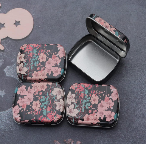 4 Pcs Small Storage Box Metal 6 x 5 x 1.5 cm Rectangle Empty Hinged Tins with Lid Organizers Containers for Earring Crafting Jewely Pills Home Hoo...