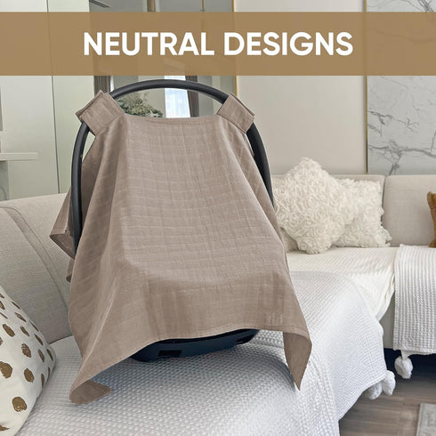MOZAH Baby Car Seat Cover - Warm Taupe - 100% Organic Muslin - Soft, Breathable and Lightweight, Baby Infant Car Seat Essentials...