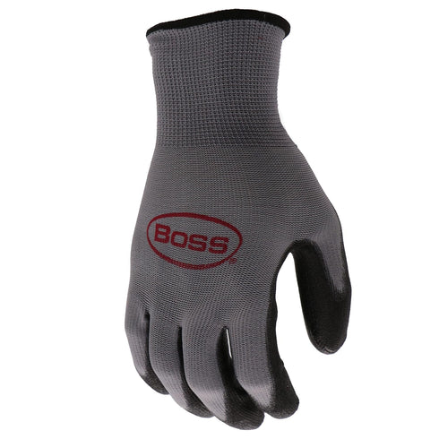Boss Men's Grip 10-Pack Polyurethane (PU) Coated Work Gloves, Water and Chemical Resistant, Abrasion Resistant, Superior Grip, Spandex Backing, Bl...