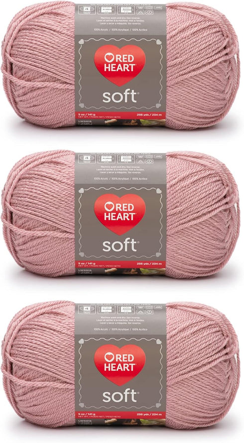 Red Heart Soft Rose Blush Yarn - 3 Pack of 141g/5oz - Acrylic - 4 Medium (Worsted) - 256 Yards - Knitting/Crochet...