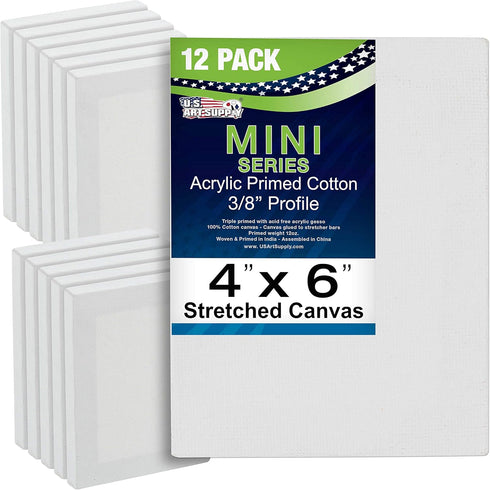 US Art Supply 4" x 6" Mini Professional Primed Stretched Canvas (1-Pack of 12-Mini Canvases)...