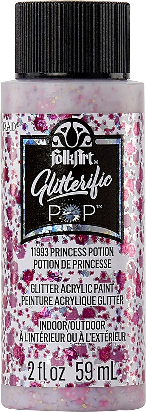 FolkArt Glitterific Pop Acrylic Craft Paint, Princess Potion 2 fl oz Premium Glitter Finish Paint, Perfect For Easy To Apply DIY Arts And Crafts, ...