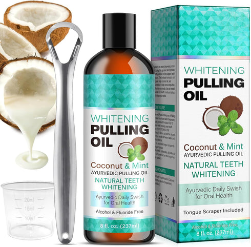 Coconut Mint Oil Pulling Mouthwash with Tongue Scraper, Helps with Fresh Mouth, Remove Impurities, Teeth Whitening, Supports Gum Health, Improves ...