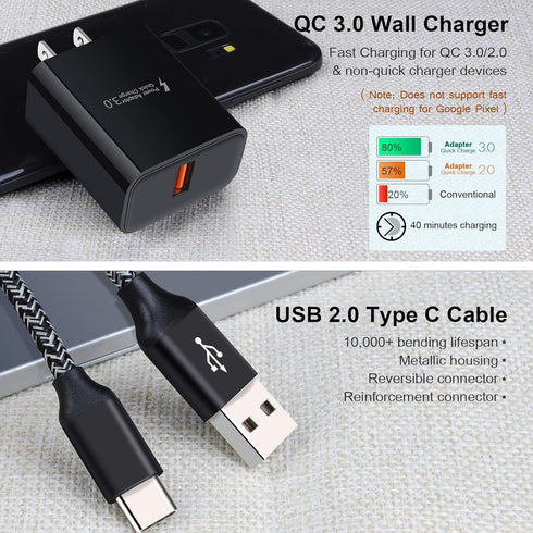 Adaptive Fast Charger for Samsung Galaxy S24 S23 S22 S22+ S22 Ultra S21 S20 FE S20+ S10 S9 S8 A21 A51 A71 A11 A10e A14 A15 Note 20 Ultra,18W Quick...
