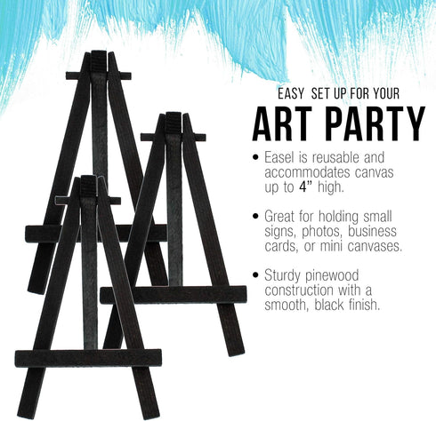 U.S. Art Supply 5" Mini Black Wood Display Easel (Pack of 12), A-Frame Artist Painting Party Tripod Easel - Tabletop Holder Stand for Small Canvas...
