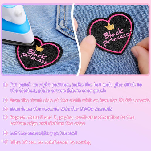 12 Pcs Black Girl Embroidered Patches Iron Sew on Patch Applique GRL Pwr Princess Rules Fabric Clothing Accessories Badge DIY Black History Month ...